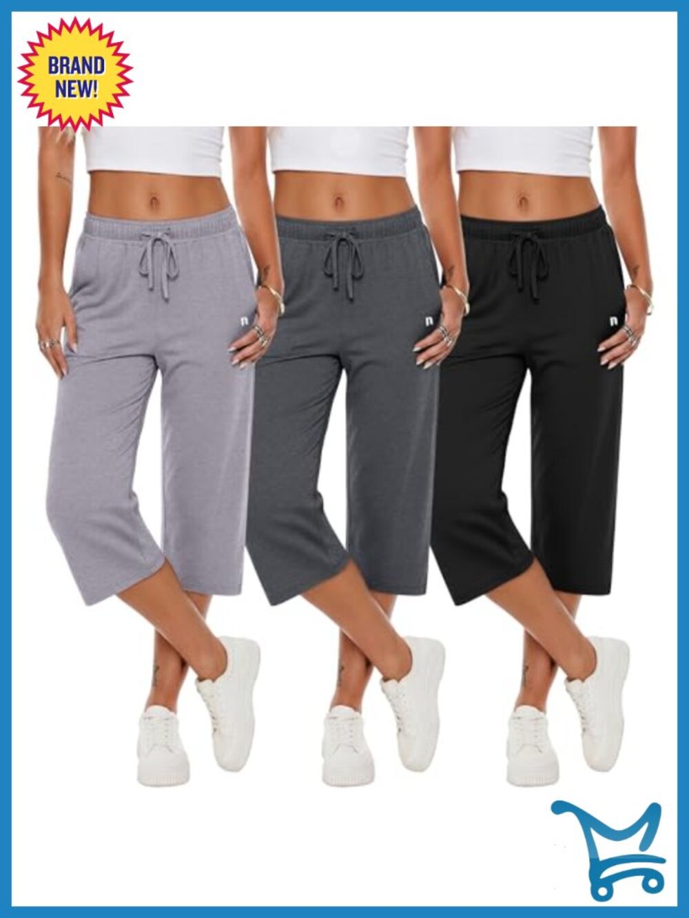 Women's Capri Wide Leg Lounge Pants with Pockets 3 Pack